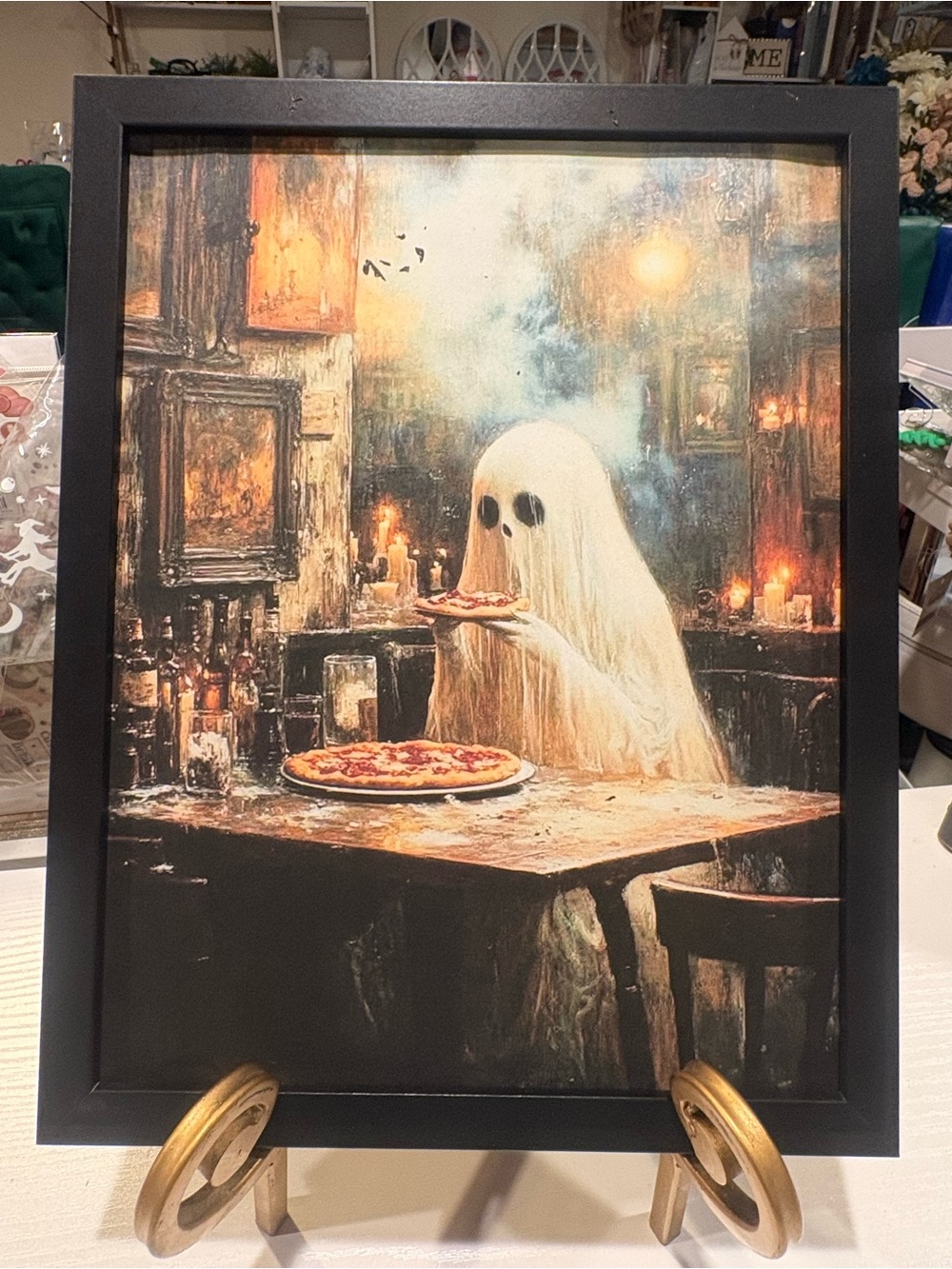Framed 8x10 Halloween Ghost Art Print in Black Frame